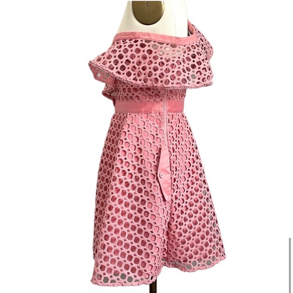 Self Portrait Lace Frill Off Lace Mini Dress With Pockets Pink Size 6 - Picture 10 of 12